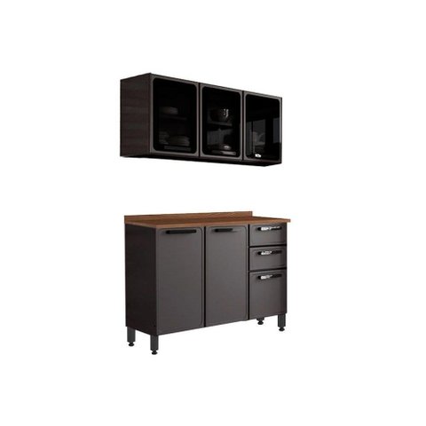 Cozinha Modulada Bertolini Estilo 2 Peças (1 Armário + 1 Balcão) C2P12 Cinza/Grafite