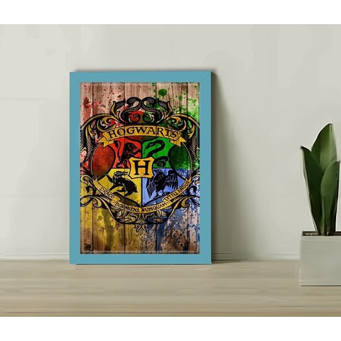 Quadro Decorativo Escola Hogwarts Madeiro + Vidro 33x25 Sala:azul