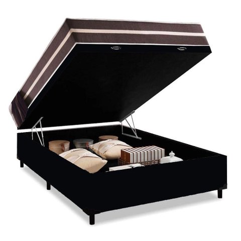 Cama Box Baú Casal + Colchão de Molas Colchões Classic Superlastic 138X188X64 Preto