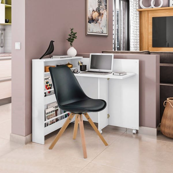 Conjunto Escrivaninha Ariana Dobrável Multifuncional e 1 Cadeira Neo Branca/Preta - Gran Belo - 5