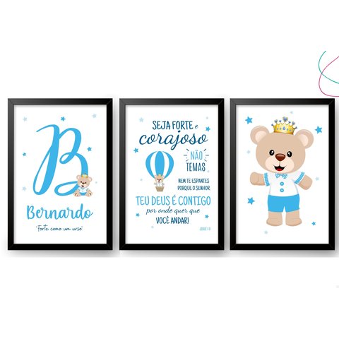 Quadrinho Decorativo Infantil Ursinho Príncipe 20x30:preta