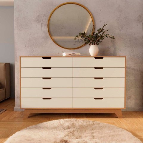Cômoda para Quarto 10 Gavetas MDF Alice Yescasa Marrom/Off White/Castanho