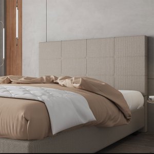 Cabeceira Estofada Casal Queen Size 160 Cm Marte Linho Bege Skybox