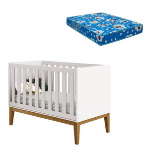 Berço Americano New Classic Branco com Pés Madeira e Colchão – Reller