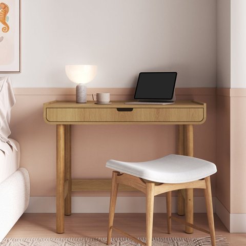 Mesa Escrivaninha Orgânica Curva 1 Gaveta 100cm Pés Madeira Maciça 100% MDF BP Aura Marrom/Hanover