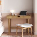 Ver imagem 1 de Mesa Escrivaninha Orgânica Curva 1 Gaveta 100cm Pés Madeira Maciça 100% MDF BP Aura Marrom/Hanover