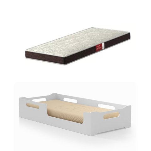Cama Cecília Solteiro Montessoriana 100%mdf + Colchão Solteiro 188x88 Prodormir - Branca