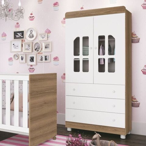 Guarda-Roupa Katatau 2 Portas e 3 Gavetas Reller Branco Brilho/ Mezzo Fosco