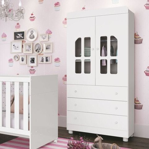 Guarda-Roupa Katatau 2 Portas e 3 Gavetas Reller Branco Brilho