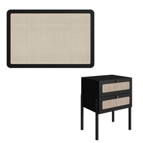 Cabeceira Solteiro 90cm e Mesa de Cabeceira com 2 Gavetas Cor:nero