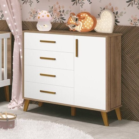 Cômoda Ayla 1 Porta e 4 Gavetas Reller Branco Fosco/Mezzo Fosco