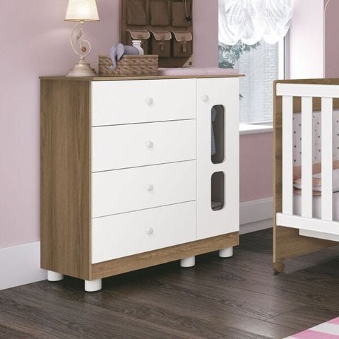 Cômoda Katatau 1 Porta e 4 Gavetas Reller Branco Brilho/ Mezzo Fosco