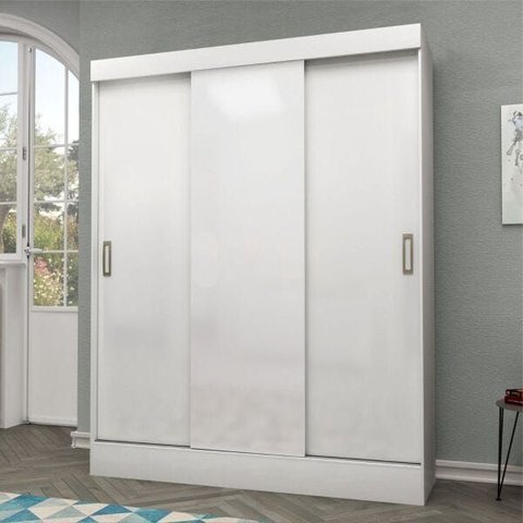 Guarda-Roupa Casal San Marino 3 Portas de Correr Maxel Branco Brilho
