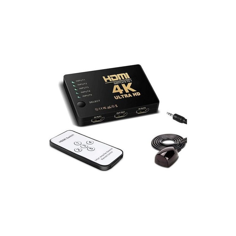 Switch Hdmi Adaptador Hub 5x1 Splitter 4k Com Controle Switch Hdmi Adaptador Hub 5x1 Splitter 4k Com Controle