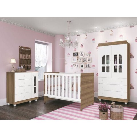 Quarto de Bebê Completo Katatau Reller Branco Brilho Mezzo Fosco