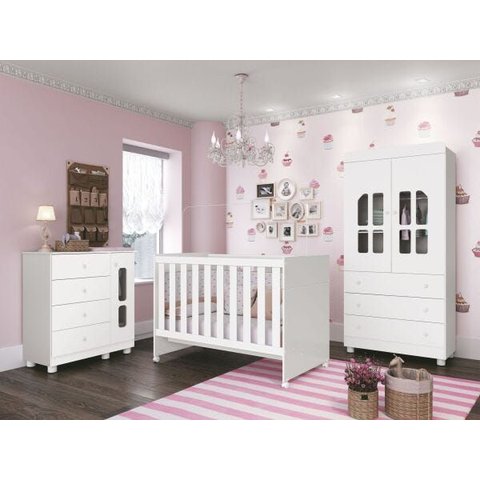 Quarto de Bebê Completo Katatau Reller Branco Brilho
