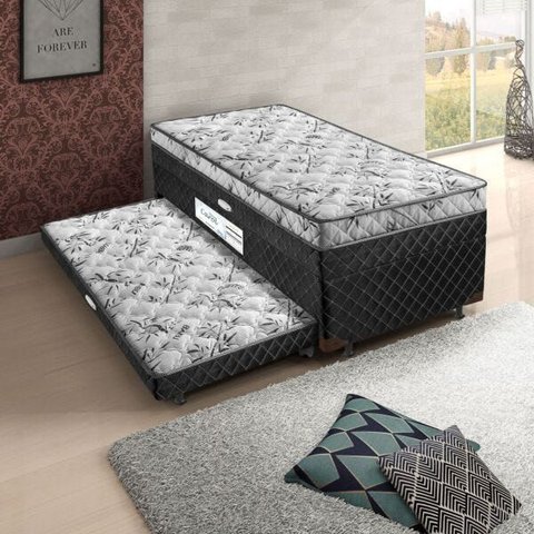 Conjugado Baú Solteiro Ortopédico 088x188x62 com Auxiliar Carol Light Spuma Preto