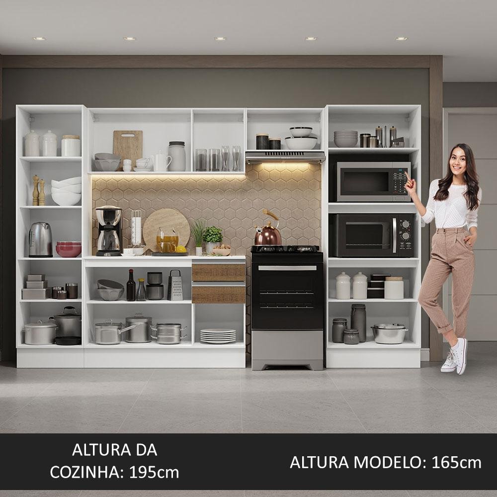 Armário de Cozinha Completa 100% MDF 300cm Branco/Rustic/Crema Smart Madesa 03 - 6