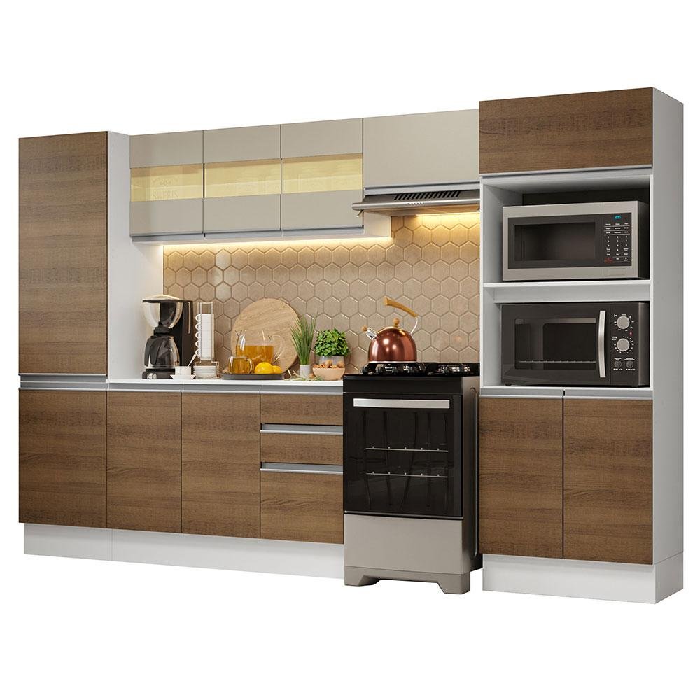 Armário de Cozinha Completa 100% MDF 300cm Branco/Rustic/Crema Smart Madesa 03 - 3