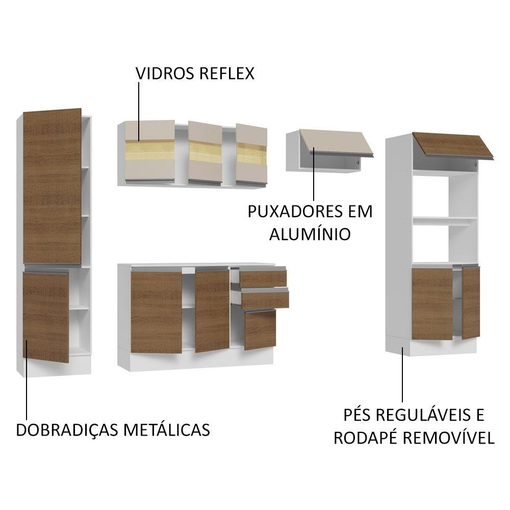 Armário de Cozinha Completa 100% MDF 300cm Branco/Rustic/Crema Smart Madesa 03 - 5