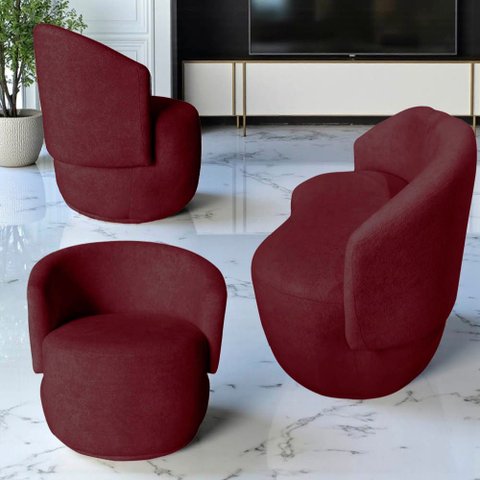 Kit Namoradeira + 2 Poltronas Decorativa Beatriz Orgânica Suede Marsala