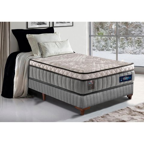 Cama Box Solteiro + Colchão Molas Ensacadas Cama Inbox com Euro Pillow Frost ThermoGel 88x188x60