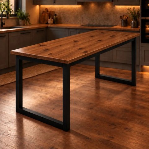 Mesa de Jantar Reforçada Industrial 170x90cm Tampo Marrom Pés Preto