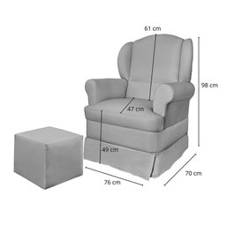 Poltrona de Amamentação Sabrina com Balanço e Puff Veludo Cinza - Phoenix Baby - 5