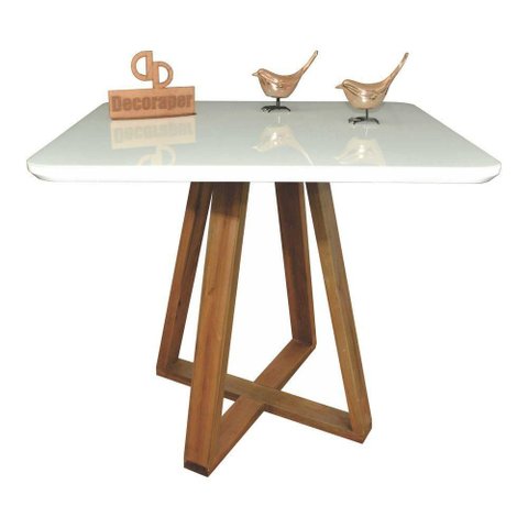 Mesa Jantar Base X Tampo Retangular Laca com Vidro 140x90cm Branco