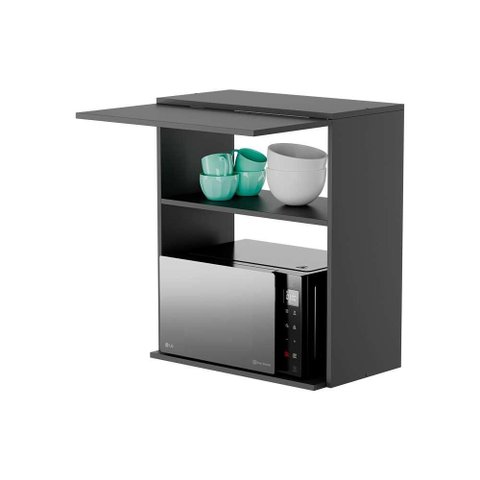 Armário Modular Aéreo Preto 1 Porta com Nicho para Microondas