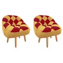 Ver imagem 1 de Kit 02 Poltrona Paloma Escritório Sala Pé Palito Suede Mostarda e Suede Vermelho - Dominic Decor