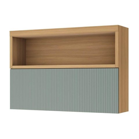 Armário Aéreo Cozinha Modulado Marquesa C/ Nicho e 1 Porta Basculante Ripada 120cm Nature/verde -