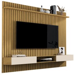 Painel Vênus Ripado 1.8x1.8 + Nicho 1.8 p/ TV até 75'' Cumaru/Off White - Giga Móveis - 2