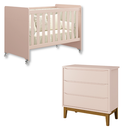 Ver imagem 1 de Quarto de Bebê Berço Evolution + Cômoda 3 Gavetas Classic Rosa Madeira