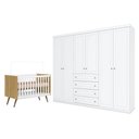 Ver imagem 1 de Conjunto Berço Americano Q Encanto 3820 Retrô e Guarda Roupa 6 Portas MDF Branco Qmovi
