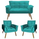 Ver imagem 1 de Kit Sofá Namoradeira + 2 Poltrona Opala Suede Azul Tiffany Pé Palito
