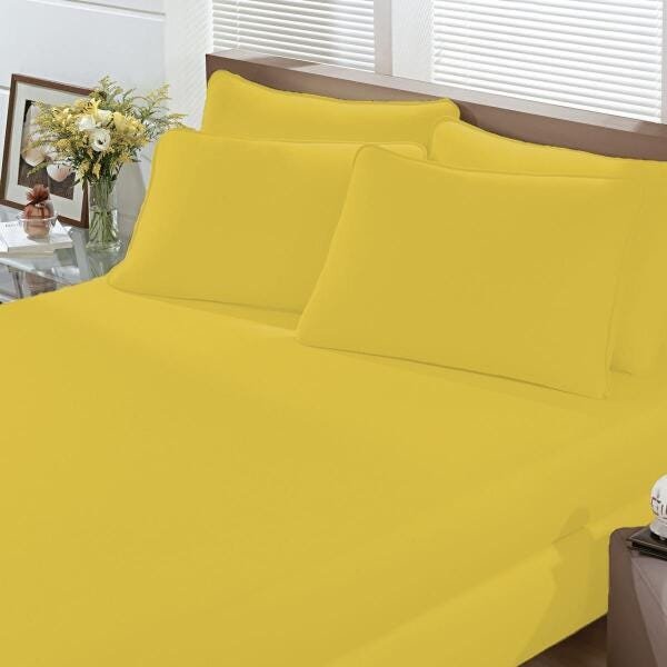 Lençol Avulso Casal Malha Com Elástico Amarelo Mel - Bouton