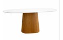 Ver imagem 1 de Mesa Jantar Oblongo 140x90cm Laca Branca Cone Oval Freijó
