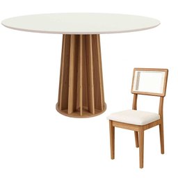 Conjunto Mesa de Jantar 1,35m com Vidro + 6 Cadeiras em Mdf - 8