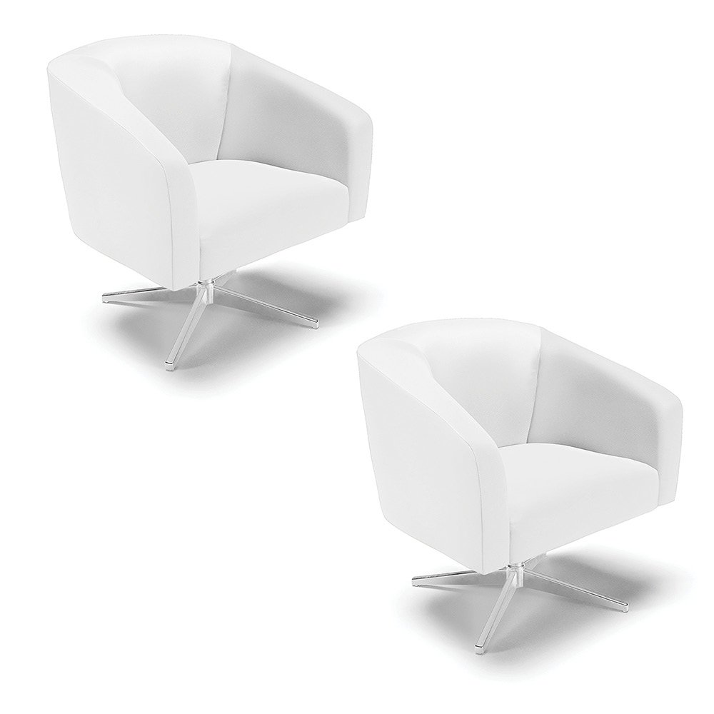 Kit 02 Poltronas Giratória Stella Corino Branco Base Cromada - D'Rossi
