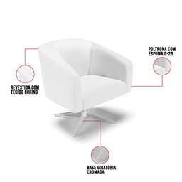Kit 02 Poltronas Giratória Stella Corino Branco Base Cromada - D'Rossi - 7