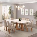 Ver imagem 1 de Conjunto Sala de Jantar 6 Cadeiras Tampo de Vidro Dj Móveis Kiara Freijó Ayla Creme