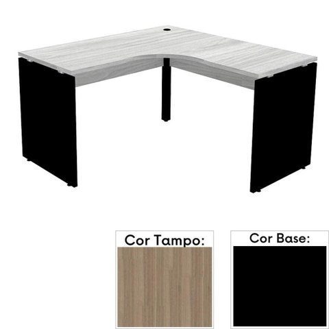 Mesa de Escritório em L Pé Painel Pe25 em Mdp 135 x 135 x 60cm Cor Noce Naturalle e Base Preta