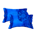 Ver imagem 1 de Kit Cetim Seda Luxo com 2 Fronhas e 1 Touca Antifrizz Azul ? Magic Enxovais