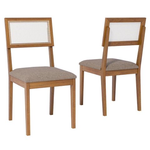 Kit 2 Cadeiras Estofadas Madeira Maciça 22155 Linho Bege Ornar