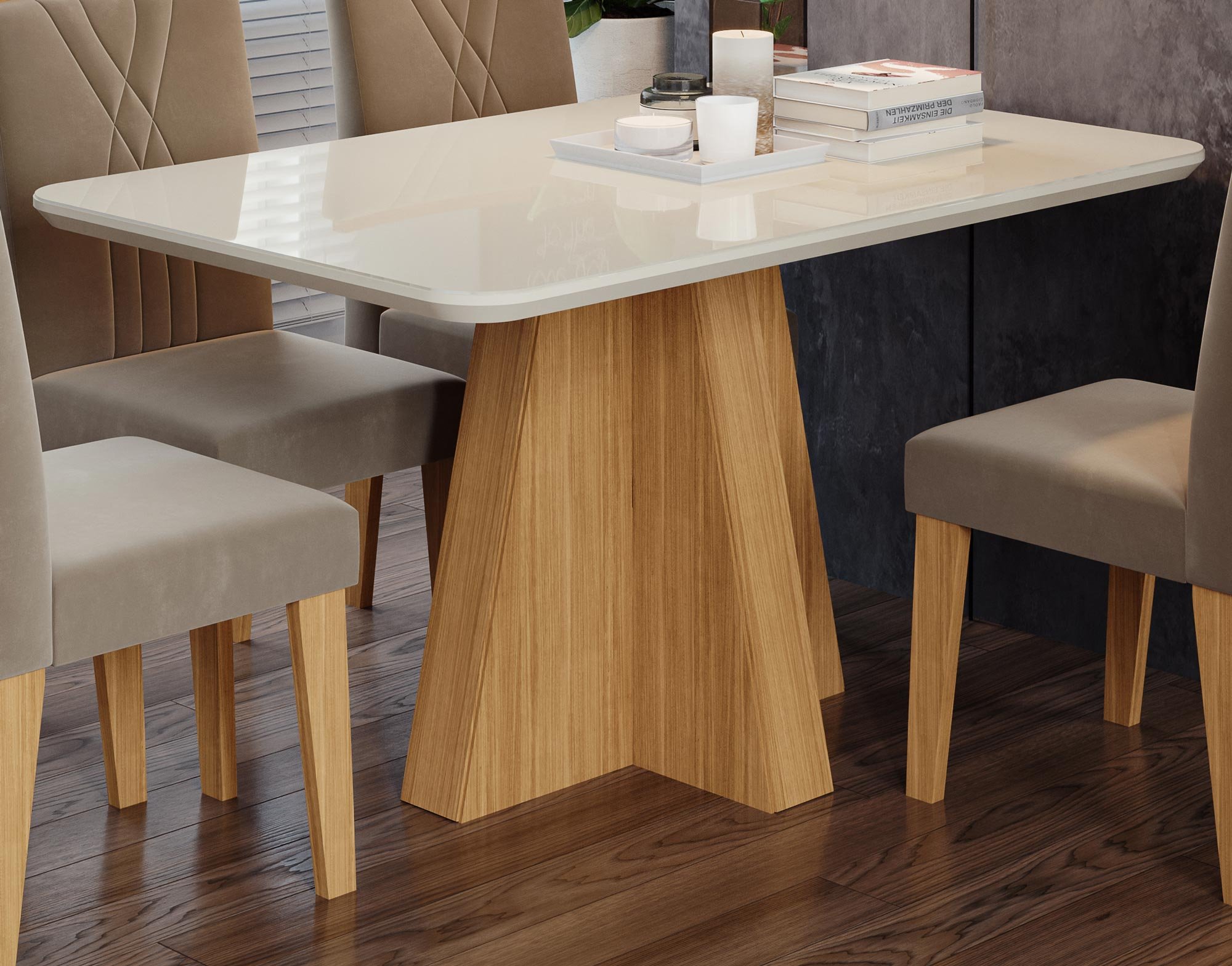 Mesa para Sala de Jantar Mesa Maite 130 cm Vidro/Mdf Cimol Nature/Offwhite - 2