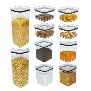 KIT 10 Potes Herméticos Quadrados 480/1000/2200ml Empilhável Paramount