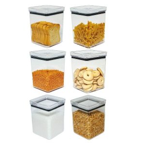 KIT 6 Potes Herméticos Quadrados 1000ml Empilhável Paramount