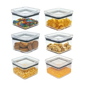 KIT 6 Potes Herméticos Quadrados 480ml Empilhável Paramount