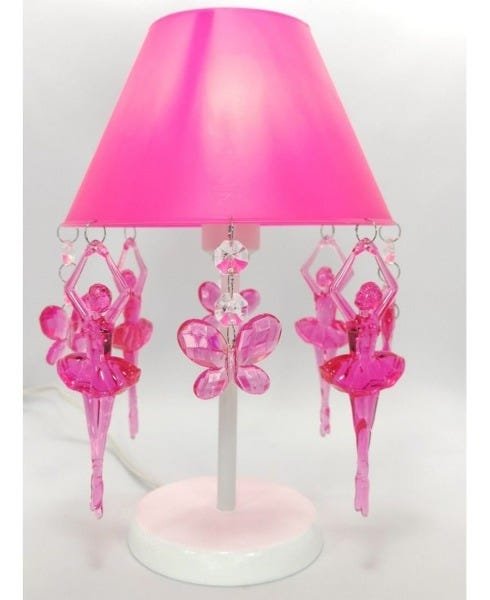 Abajur Infantil Luminária Borboletas Tema Bailarinas Decorar Quarto Bebê Menina Cor Rosa Pink - 2